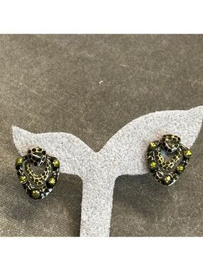 Green black gold tone small earrings